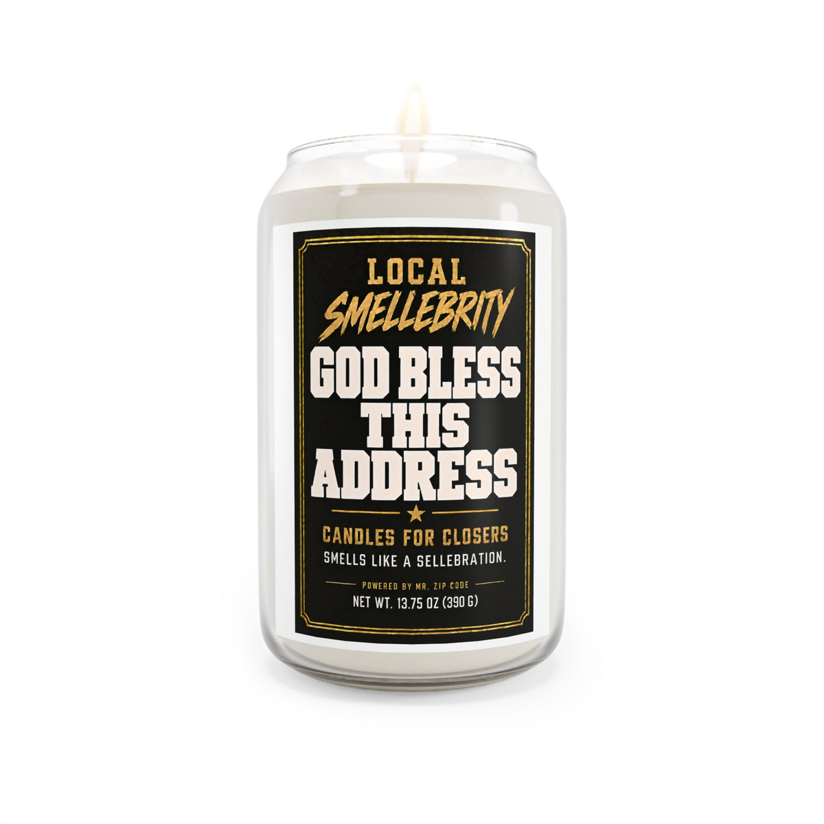 Scented Soy Candle — "God Bless This Address" Novelty Jar (13.75 oz)
