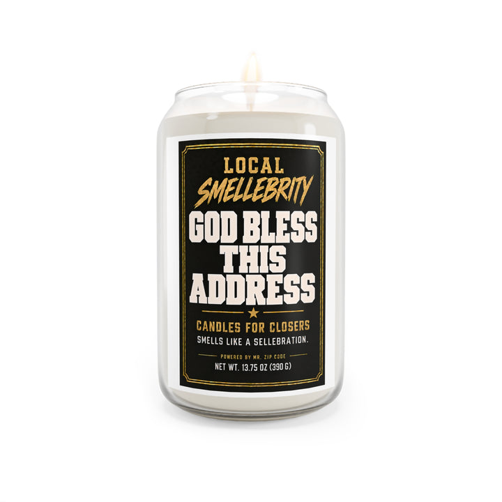 Scented Soy Candle — "God Bless This Address" Novelty Jar (13.75 oz)